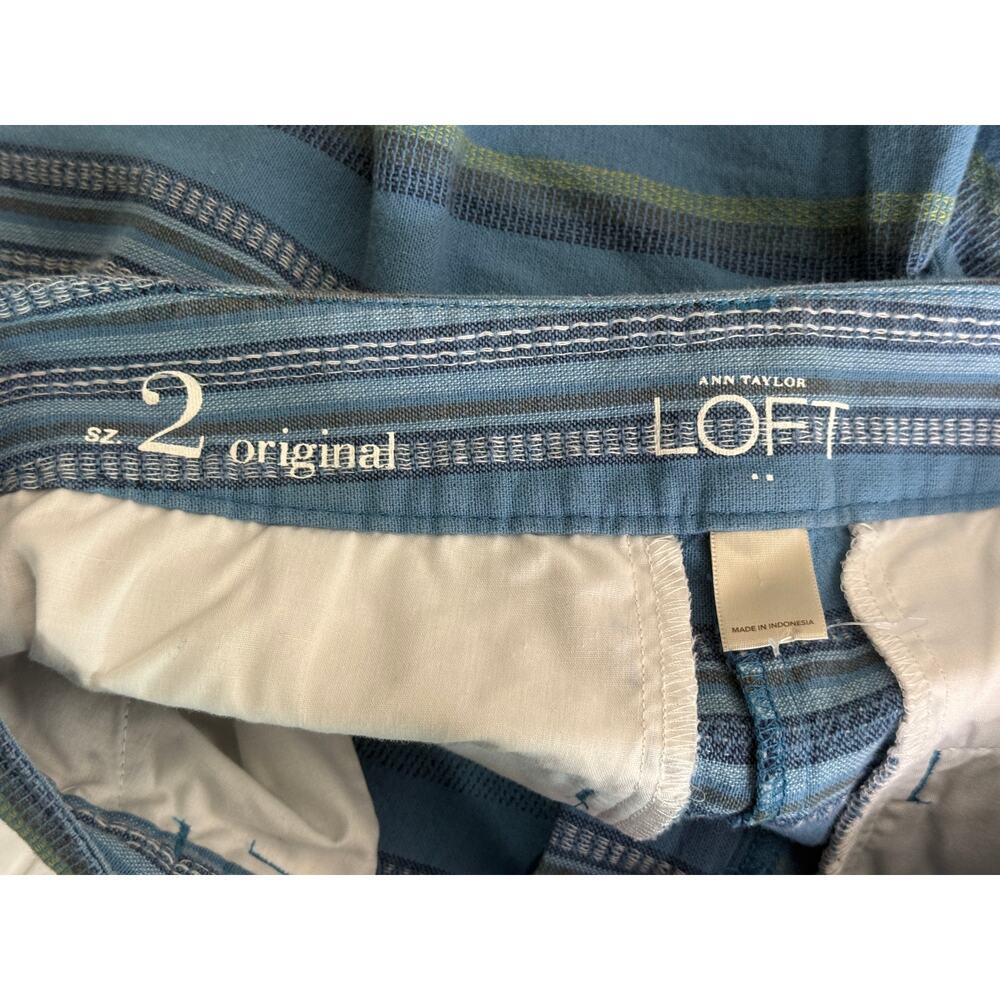 Ann Taylor Striped Casual Flat Front Shorts Pockets Lightweight Cotton 2 Blue - Picture 8 of 15